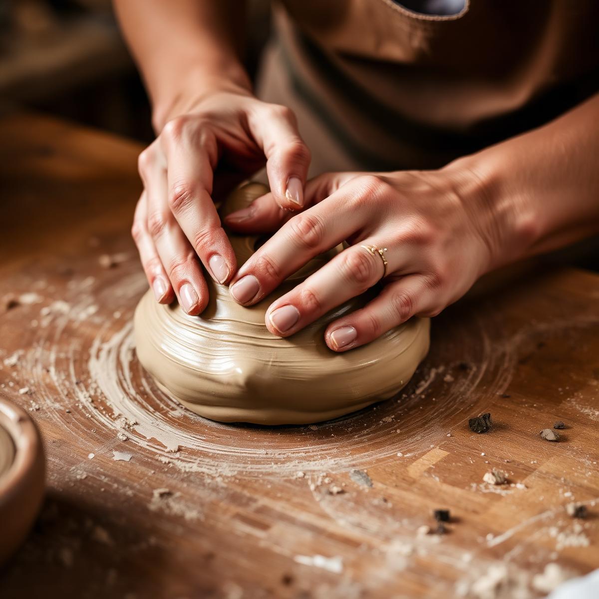 Manos amasando arcilla
